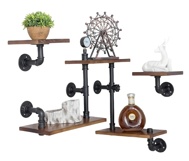 BIXIRAO Industrial Rustic Modern Wood Ladder Pipe Wall Mounted Floating Shelves - Set of 3 Bookshelf,DIY Storage Shelving,Hung Bracket,Bookcase (Set of 3 Ladder Shelves) - Image 1